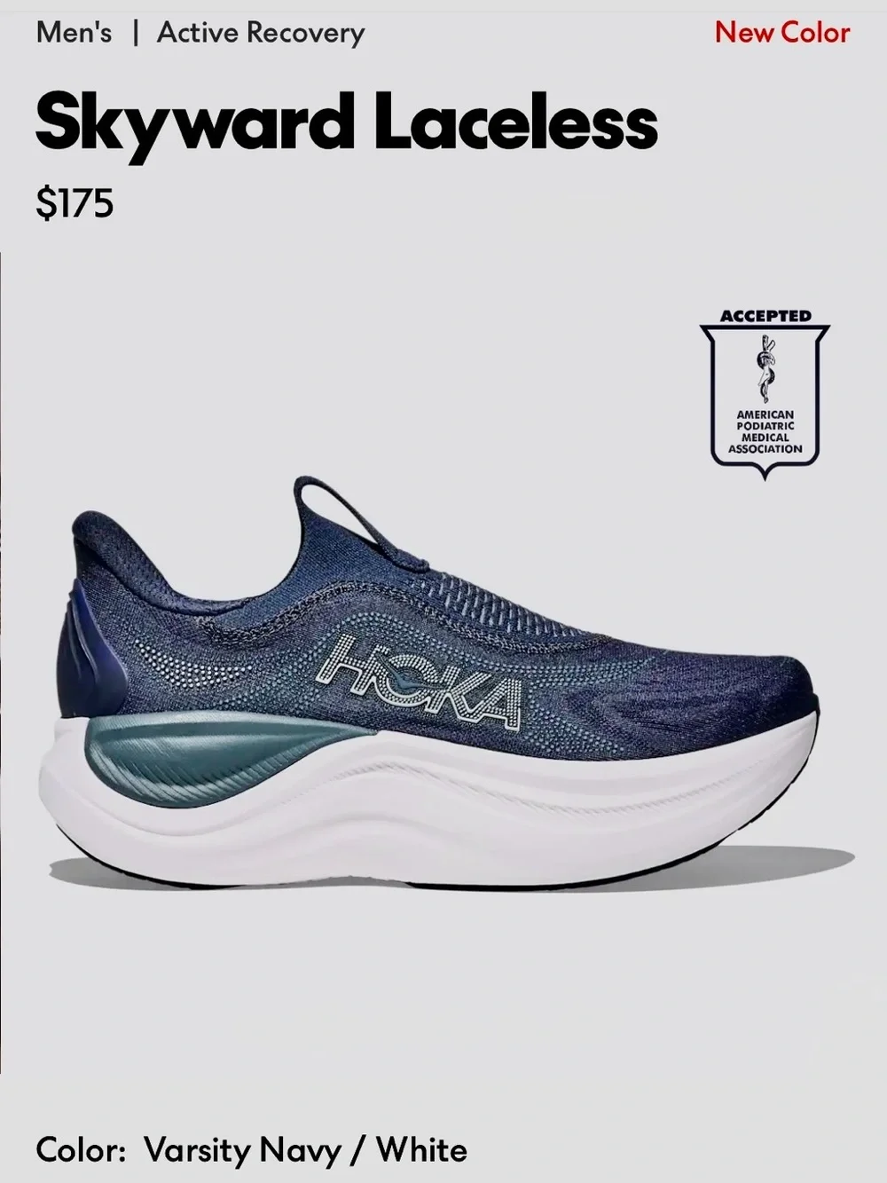 NEW HOKA MSkyward Laceless Active Recovery 10.5D Varsity Navy/white OFFER/BUNDLE